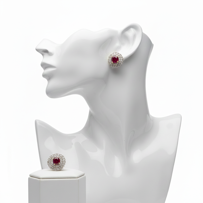 Ruby With Diamond Earring