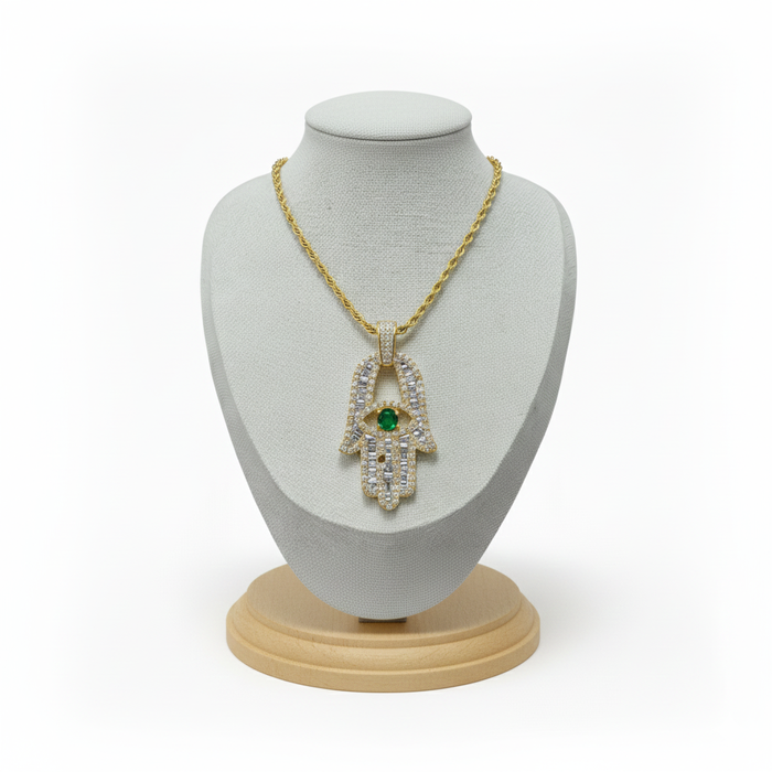 Hamsa Baguettes Diamond Pendant