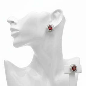 GARNET WITH DIAMOND EARRING